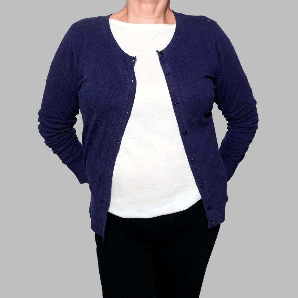 Merona Navy Button-Front Cardigan Sweater Large 12 Plus Size Classic
